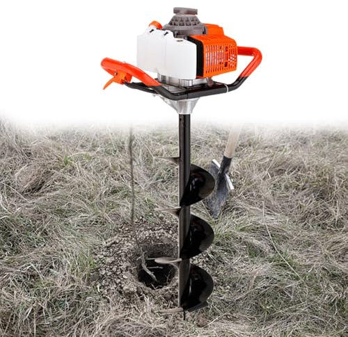 GESAIDES Trivella a Gas a Due Tempi da 52 CC per Pali, Trivella a Gas per Pali, Trivella per Terra con Trivella Profonda 80 cm (31,5 Pollici), per Piantare, Perforare e Palificare Recinti,20cm(7.9in)
