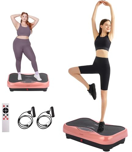 Whole Body Vibration Plate Exercise Machine – Power Vibrating Plate for Lymphatic Drainage Weight Loss, Shake Plate Exercise Platform with Touch Screen & Resistance Bands, Equipment for Women Men