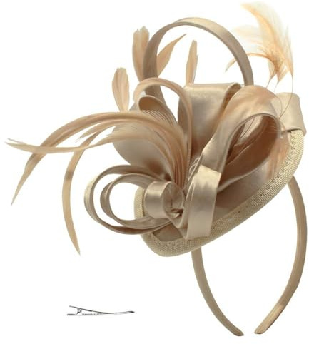 Women Ladies Feather Fascinators Headband Clip Cocktail Tea Party Wedding Bridal Flower Fascinator Hair Clip Headwear Mesh Pillbox Hat Elegant Weddings Bridal Headpiece Hair Accessories Wedding Hats