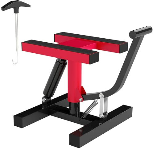 HOMCOM Sollevatore Moto in Acciaio Max 150kg, Cavalletto Alzamoto con Altezza Regolabile 29.5-41 cm e Piattaforma in Gomma Antiscivolo, 33x29x40.5cm, Rosso