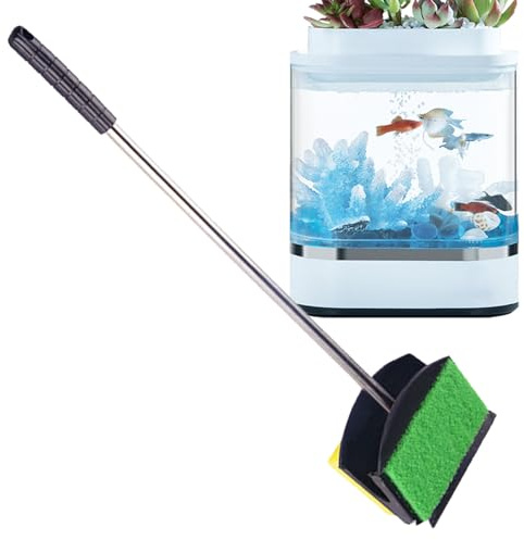 Aquarium alger skrapa - dubbelsidig rengöringsborste skrubber | akvariumborstar alger skrubber borste lång handtag rengöring