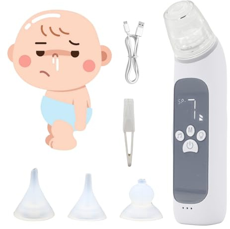 Aspiratore nasale elettrico ricaricabile con 3 livelli di aspirazione, 3 dimensioni in silicone, funzione musicale e luce (grigio)