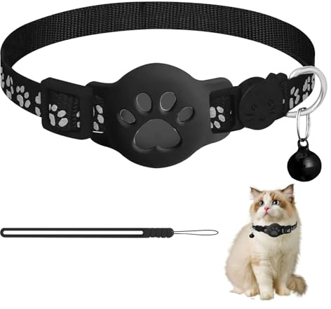 HASAIKA® Localizzatore per Gatti, Tracker Collare per gatti, Design impermeabile e regolabile con strisce riflettenti, compatibile con dispositivi Apple e Android (nero)