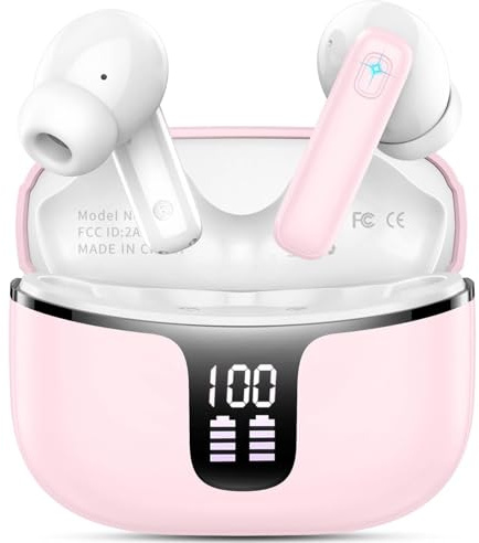 Ecouteurs Bluetooth sans Fil,Écouteurs sans Fil Intra-Auriculaires HiFi Stéréo avec Réduction de Bruit ENC,40H d'Autonomie,IP7 Étanche,Écran LED,Appairage en un Pas, Pour Sport/Téléphone/Travail