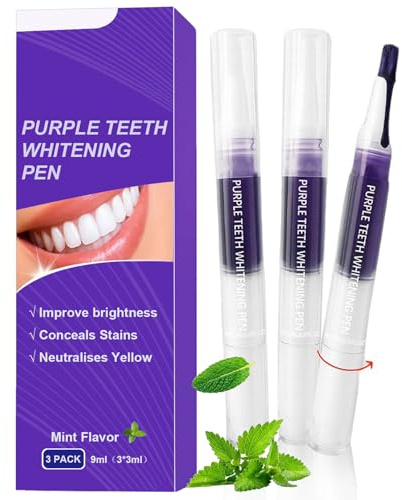 Penne Sbiancante Denti, Kit Sbiancamento Dentale, Gel Sbianca Denti Professionale, Siero Sbiancante per Dentale, Rapido Rimuove Macchie di Caffè e Tè Efficacemente, Facile da Usare, Viola 3 Pezzi