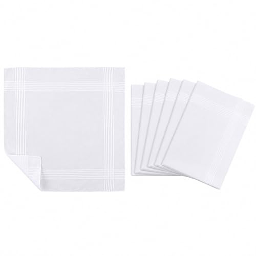 6 Pack 40x40cm Soft Cotton White Plaid Men's Handkerchiefs for Daily Wear | Highly absorbent, skin-friendly fabric, retains shape after washes, ideal for formal events, business wear and gifting.