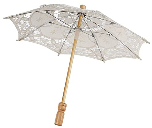 Mini spetsparaply för bröllop |Brudparasoll med delikat spetstak |Fotografi rekvisita för Bröllopsdusch/Trädgårdsfest |Manuellt trähandtag, 12,2 tum (Beige trumpet)