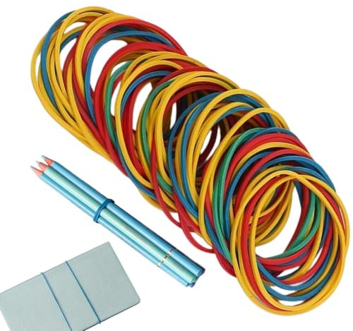 Elastiska Gummisnoddar 300-pack färgade öglor till knytning | Elastiska Filbuntningsband För Kontor, Skola, Klassrum, Handarbete, Pyssel, , Pendling, Arkivering, Organisering, Post,