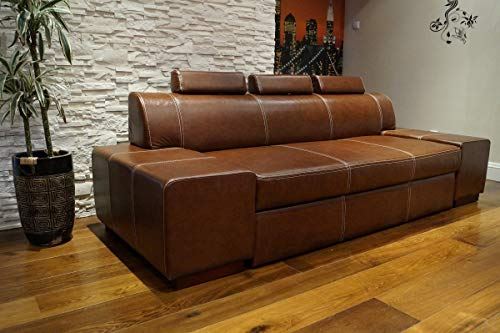 Quattro Meble Super Lange Echtleder 3 Sitzer Sofa London FS 3z Breite 238cm Ledersofa Echt Leder Couch mit Schlaffunktion und mit einstellbaren Kopfstützen