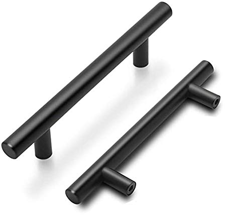 goldenwarm 5 Stück Möbelgriffe Edelstahl Türgriffe 96mm Modernes Schwarz Schrank Stangengriff Schublade Küchengriffe Kleiderschrank Griff