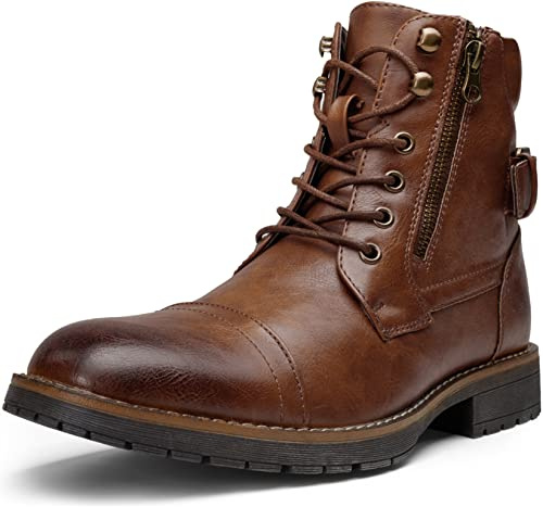Vostey Casual Dress Ankle Boots for Men - Brown Motorcycle Combat Boots (BMY678A dark brown 10.5)