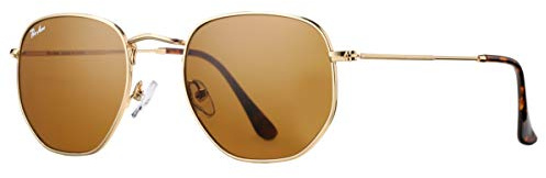 Pro Acme Polygon Sonnenbrille für Herren und Damen 100% Echte Glaslinse Sechskant Rahmen (Goldene Rahmen | Braun Linse)