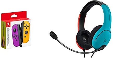 Joy-Con Pair Purple/Orange (Nintendo Switch) + PDP LVL40 Wired Stereo Headset for NS - Joycon Blue/Red