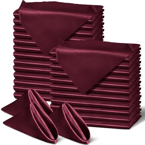 SiinvdaBZX 60 stycken vinröda tygservetter uddiga kanter dekor, 43 x 45 cm fyrkantiga satinservetter silkeslen mjuk polyester middagsservetter för bröllop bankett restaurangdekoration