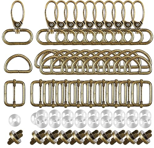 RUBY 70 Stücke Schlüsselanhänger D-Ringen Gurtversteller Drehbare Karabinerhaken mit Drehgelenk Metall Magnetknöpfe Taschenzubehör zum Nähen für DIY Tasche Rucksack Zubehör