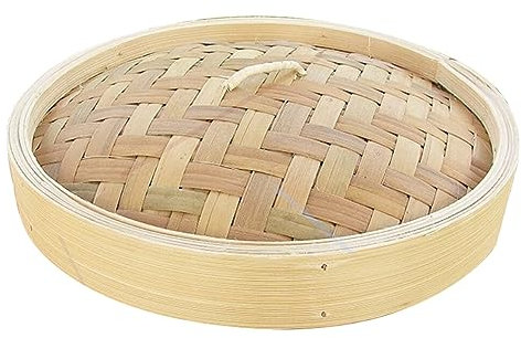 YUSSEQDD Authentic Bamboo Steamer Basket for Asian Food and Dumplings, 6.5 inch Lid