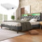 AMDXD Polsterbett Doppelbett Stauraum-Kopfteil Bett mit LED-Beleuchtung Bettgestell Lattenrost aus Holz, 140x200CM Grau (Mit Matratze)