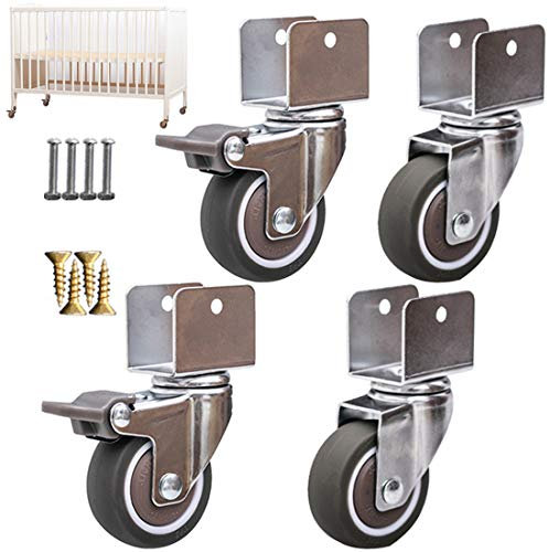 BTZHY Rotelle per Mobili,rotelle per carichi Pesanti, Girevole per Culla da 1,5 e 38 mm con Staffa a U, Ruote girevoli per mobili da 4 Pezzi, Ruota Girevole Mobile, Rotella di Ricambio in Gomma T