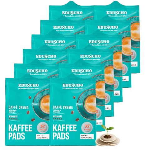 Eduscho Kaffeepads Vorratspack Maxi Packung, Caffè Crema, 384 Pads – 12 x 32 Pads, würzig, intensiv, für alle Pad Maschinen, industriell kompostierbar