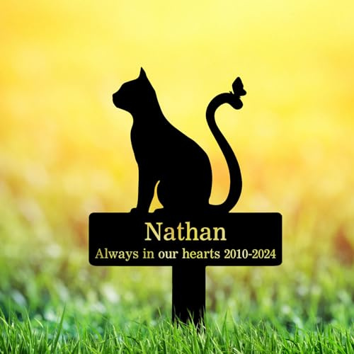 GRJIRAC Custom Cat Memorial Grave Marker Stake Sign, Personalized Pet Cat Memorial Plaque Grave Marker, Outdoor Cat Garden Decor Remembrance Stake, Customized Cat Name Tombstone Metal Stake