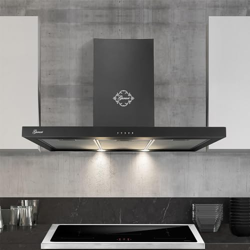 Gurari Hotte aspirante, 70 cm, GCH F 461 BL 7 N, noire, très absorbante, moteur de 1000 m³/h, montage mural, mode recyclage ou évacuation d'air