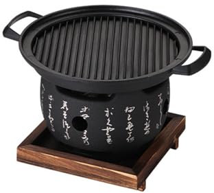 Poêle Barbecue Au Charbon De Bois De Table Barbecue BBQ Au Charbon De Bois Avec Plaque De Cuisson Amovible En Émail Antiadhésif Excellent Système De Ventilation Pour L'intérieur Et L'extérieur(D)