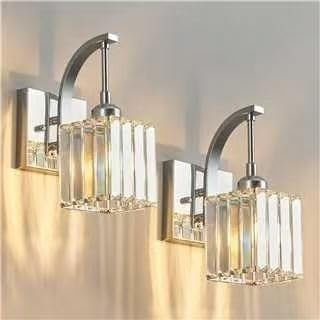Modern Rechargeable Crystal Glass Wall Sconces Battery Operated Wall Lights, Wireless Battery Powered Wall Sconce Cordless Wall Lamps for Bathroom Vanity Mirror Bedroom Porch Living Room Dining Room(C