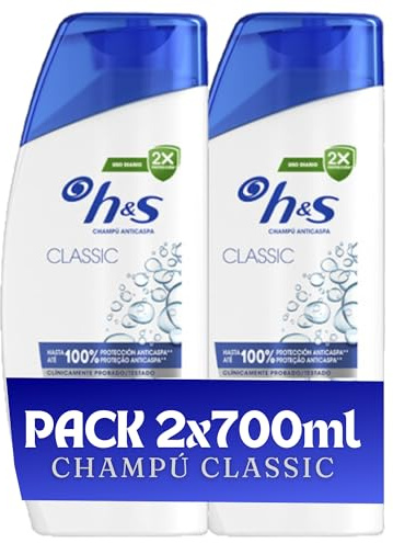 H&S Classic Champú Anticaspa 2 x 700 ml. Hasta 100% de Protección Anticaspa. Para Todo Tipo de Pelo y Cuero Cabelludo. Uso Diario. Limpieza profunda - Formato Ahorro
