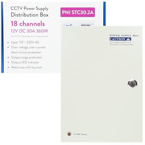 Fuente de alimentación CCTV PNI STC30.2A en Caja de Metal 12V 30A 360W, 18 Salidas