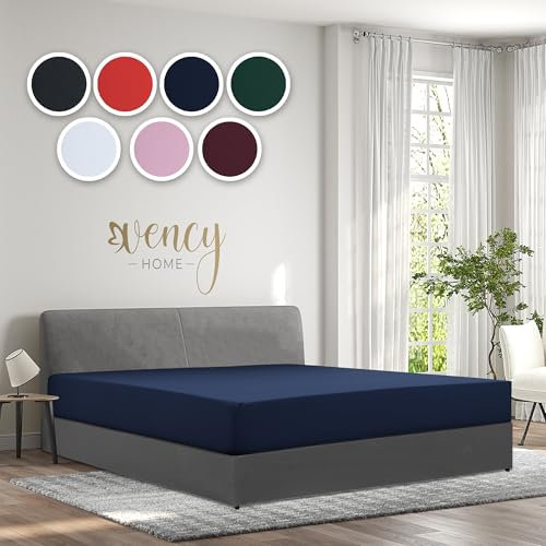 Vency Jersey Spannbettlaken 180x200cm Marineblau - Spannbetttuch 100% Baumwolle, Bettlaken 180x200 Bis 25 cm Matratzenhöhe Marineblau