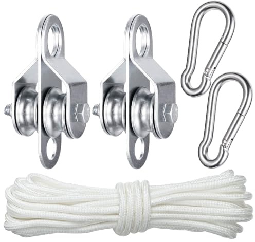 KCNOFNC Doppelte Umlenkrolle mit 2 Kugellager, Flaschenzug mit 10m (6mm) Nylonseil, Tragfähigkeit 70 kg
