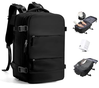 BJLFS Mochila al Vacio con Bomba Equipaje de Mano 40x30x20 Ryanair Mochila Viaje Cabina Avion 40x20x25 Wizzair Vueling Mujer Impermeable Mochila de Compresion al Vacio