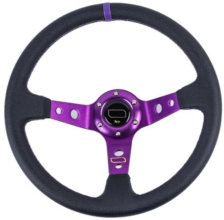 Volant Voiture,Volant Drift Volant de Course Universel en Aluminium et PVC PU de 14 Pouces et 350 mm, for Voiture de Sport, à la dérive(Leather-Purple)
