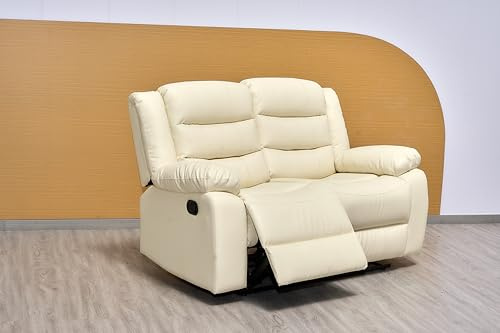Cream Leather Manual Recliner 3+2+1 Seater Sofa with Dropdown Table & Cupholders - Recliner Sofa Set For Living Room (2 Seater)