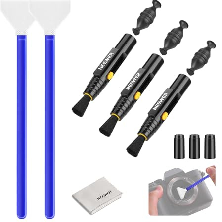 NEEWER 6in1 Kameralinsrengöringssats för elektronik, telefoner, surfplatta, 3 x dubbla linshuvudmarkörer 2 x 24 mm Full Frame-sensordynor 1 x rengöringsduk, HM-48