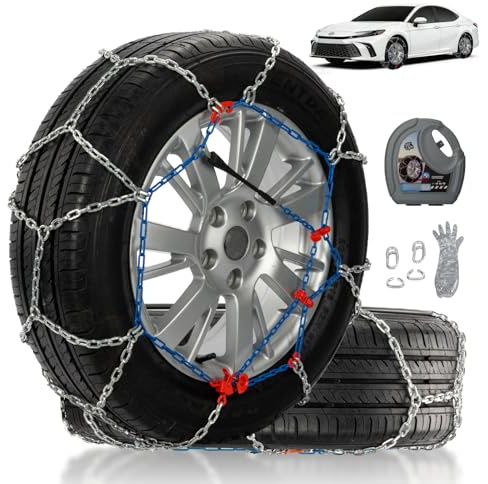 Snow Chains for Car Tires, Tire Chains for Passenger Cars, Sedan, SUVs, Quick Fit & Easy Installation Snow Tire Chains, Portable Reusable Emergency Tire Traction Chain, Set of 2 (HP1553)