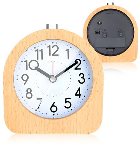 GOMETY Réveil en Bois, Réveil Analogique Silencieux avec Veilleuse, Horloge de Chevet avec Fonction Snooze, Horloge Carrée Rétro avec Cadran pour Bureau, Chambre D'enfan