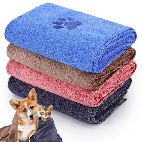 GSrenyu 4 Pack Quick Drying Dog Towel, Dog Towels for Drying Dogs, 35 x 75 cm Super Absorbent Microfiber Dog Towels, Soft Pet Bath Towel for Puppies, Cats and Other Pets Bath, Rain, Travel
