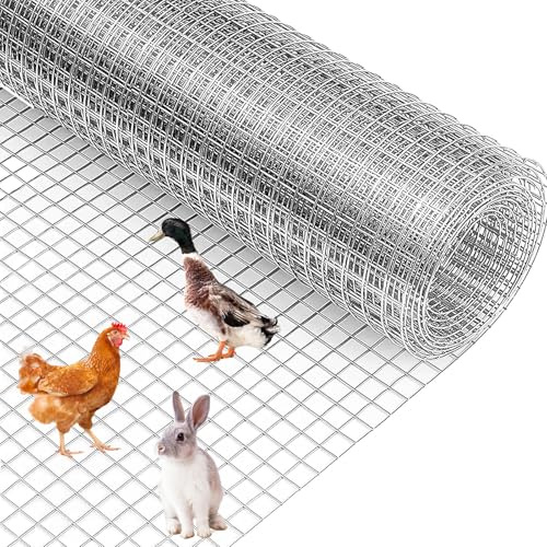 Hardware Cloth 1/2 inch - 48in x 50ft 19GA Heavy Duty Galvanized Chicken Wire Mesh Roll, Hot-Dipped After Welding for Chicken Coop, Rabbit Cages & Garden Fencing – Poultry Netting & Fencing