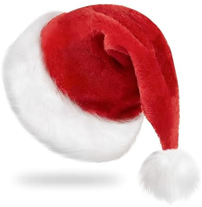 MZinge Unisex Plush Christmas Santa Hat - Velvet Pom-pom Festive Hat (red)