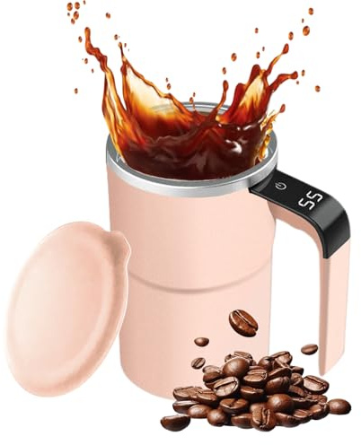 Genérico di agitazione – Bicchiere intelligente portatile con display automatico della temperatura – Bicchiere rotante per miscelare e frullare bevande | per latte, cacao, tè, cioccolato caldo e