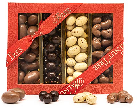 Walnut Tree – Gourmet Almonds Gift, Covered in Milk, Dark, White & Caramel Chocolate – Handpacked in the UK – Great Taste Award Winner – Luxury Gift Selection, Birthday, Anniversary 400g