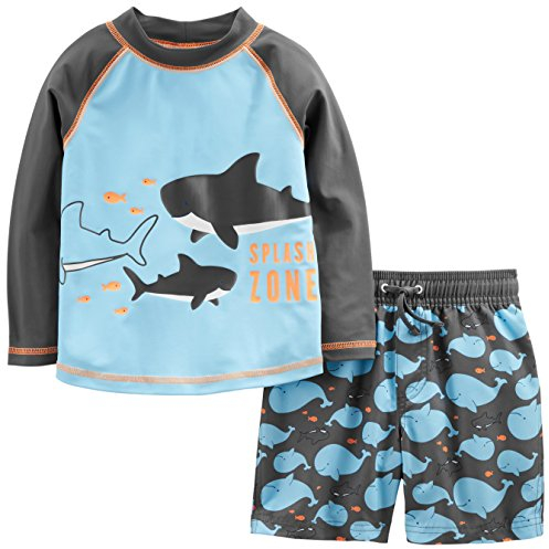 Simple Joys by Carter's Baby Jungen Swimsuit Trunk and Rashguard Rash-Guard-Set, Himmelblau Wale/Schwarz, 3 Jahre