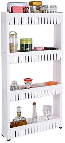 Taylor & Brown 4-Tier Slim Slide Out Kitchen Trolley, Storage Shelf, Moving Wall Cabinets Tower Holder Rack on Wheels, Rolling Storage Unit Cart for Kitchen/Laundry/Bathroom