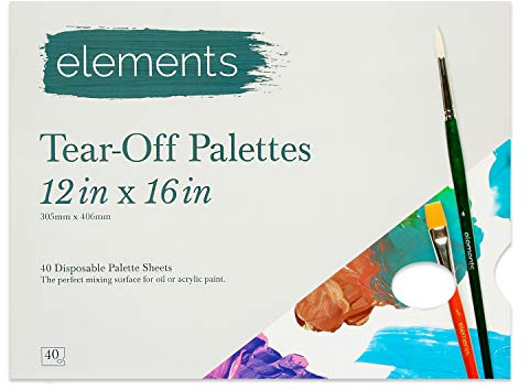 Elements Tear Off Palette - 40 Disposable Painting Palette Sheets, Artist Pad Mixing Surface for Oil or Acrylic Paint Pigment Colours - 12x16
