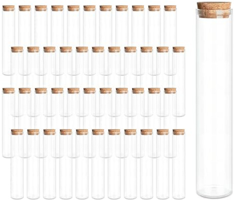 45-Pack 30ml (1.01 oz) Glass Bottles & Test Tubes with Cork Stoppers – for Spell Jars, Spice Storage, DIY Favors, Travel Memories, Plant Propagation – Empty Recyclable Containers for Crafts, Kitchen