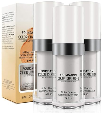 3 Pack Fondation Liquide Hydratant Naturel Maquillage, Haut Pouvoir Couvrant SPF15, Waterproof