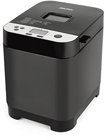 AROMA® 1.5lbs. Digital Bread Maker with Crust Customization, Clear-View Lid, and Nonstick Baking Pan, Black (ABM-250)