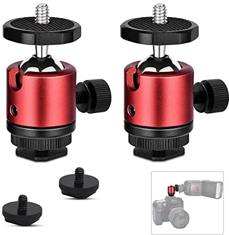 WOKICOR 2 unidades Mini cabeza de bola para trípode con orificio roscado 1/4, cabezal giratorio de 360° para cámaras, DSLR, luz LED, soporte de articulación esférica compatible con Nikon, HTC Vive VR,