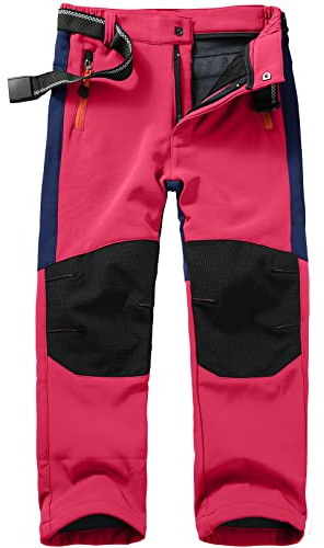 yeyity Kinder Softshellhose Skihose Gefüttert Cargohose Wasserdicht Thermohose Jungen Mädchen Schneehose Winter Outdoorhose Wanderhose(16010,Red,XL)